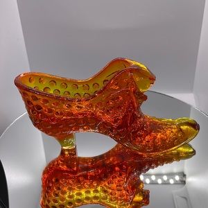 Fenton  Amberina hobnail cats head slipper. Glows under UV …